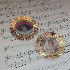 Pair Of Maud Humphrey Bogart Gold Snowflake Ornaments